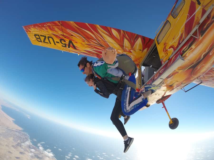 From Swakopmund: Tandem Sky Diving - The 15-minute flight over desert and sea